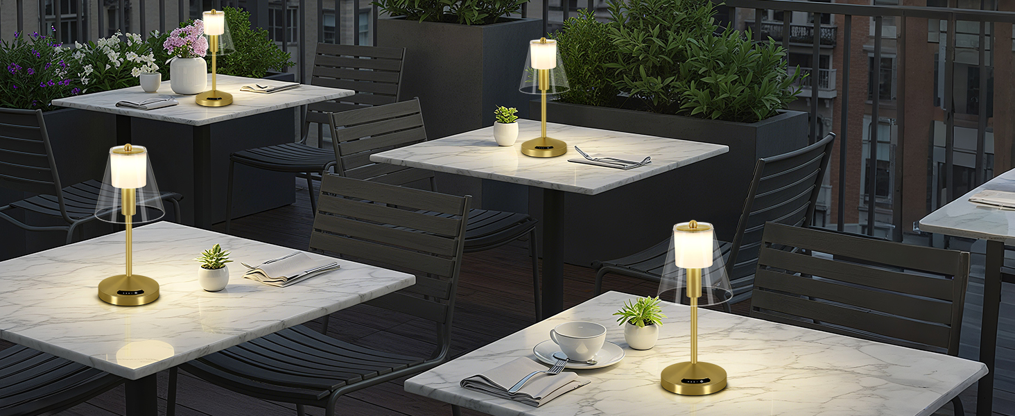 OUTON Бездротова настільна лампа Gold – LED лампа з торканням, регулювання яскравості, 3 режими кольору (3000K–6000K), акумулятор 4000mAh, USB-C, до 120 годин роботи, пам'ять, для спальні, бару та декору, золота