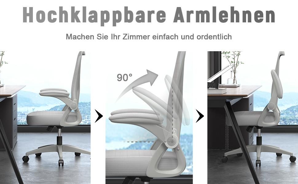 Офісний стіл Naspauluro з регульованими підлокітниками, ергономічний стілець з сітчастою спинкою, підтримкою попереку, регульованою висотою, м'яким сидінням, поворотним на 360°, сірий, без підголівника