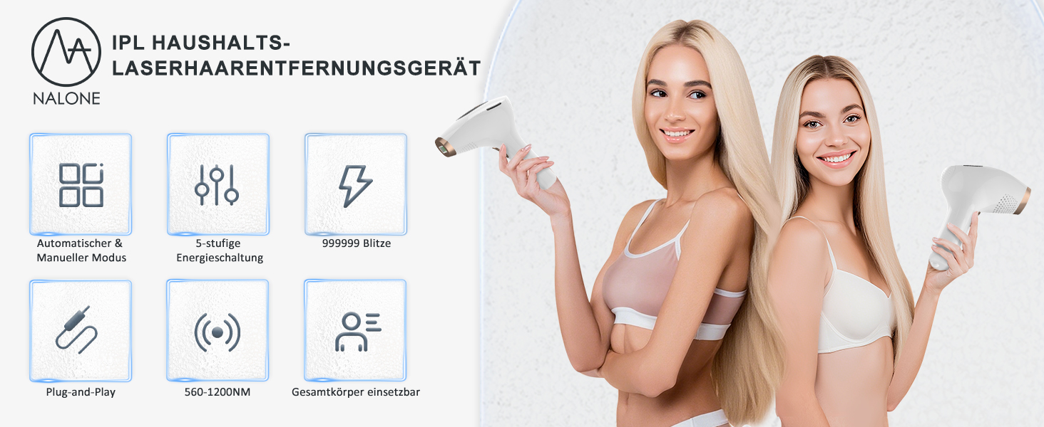 Пристрій для епіляції IPL NALONE: безболійна епіляція лазером для тіла, 1200 нм, 2 режими, для жінок та чоловіків