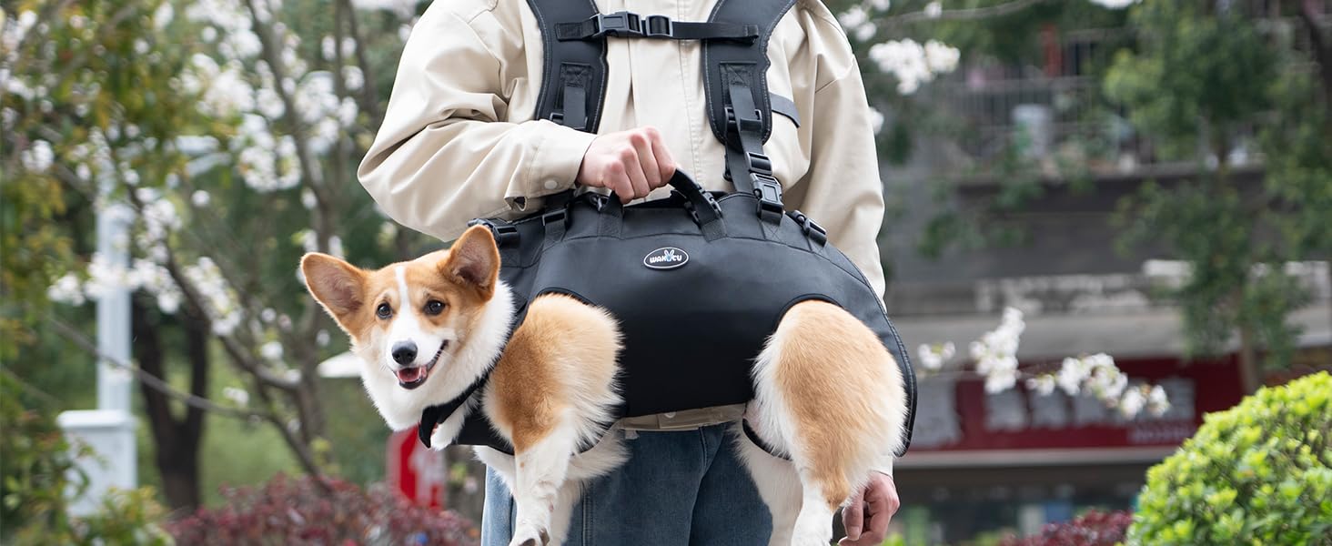 Сумка-переноска для собак великих порід Wakytu: переноска-рюкзак для собак з проблемами суглобів, травмами, літніх собак. Максимальна вага 30-40 кг, чорна, 4XL