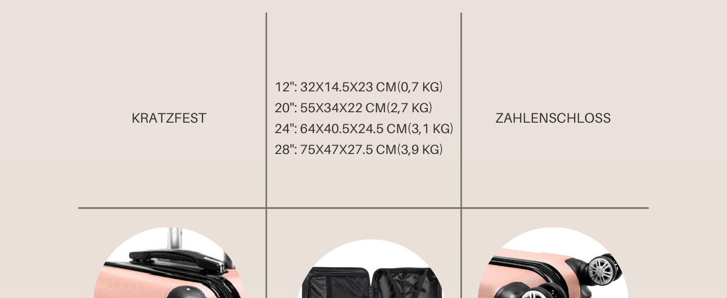 Набір валіз LALAHO 4 шт. з косметичками, рожеве золото, ABS, для подорожей