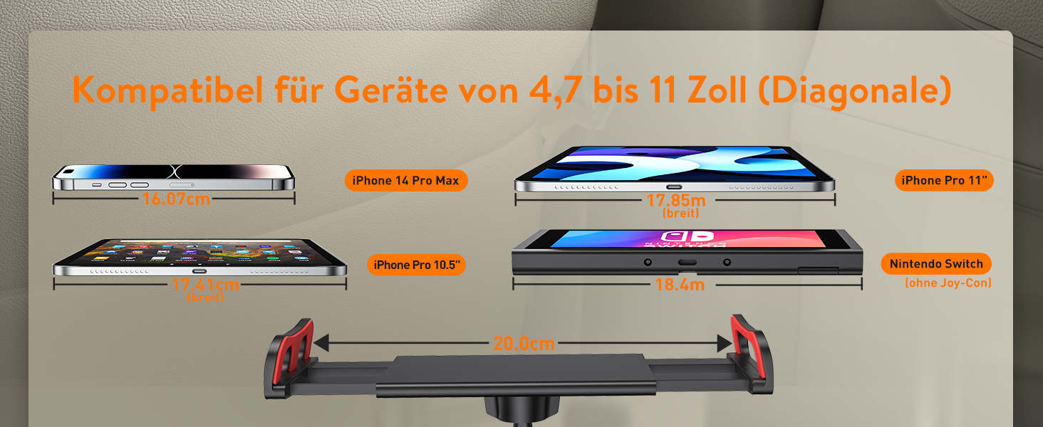 Тримач для планшету в авто TRYONE - кріплення на підголівник, висувний, сумісний з iPad, iPhone, Samsung Galaxy Tab, Kindle Fire HD, Switch (червоний)