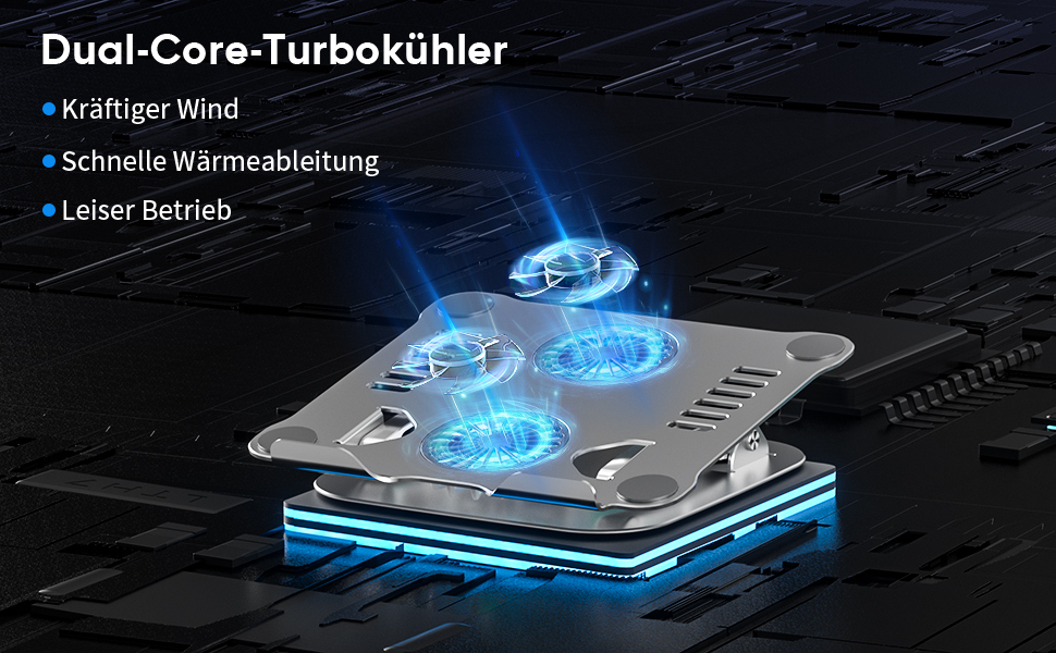 Регульований підставка для ноутбука з RGB вентилятором, алюмінієвий, чорний. Сумісна з MacBook та ноутбуками 10-17'