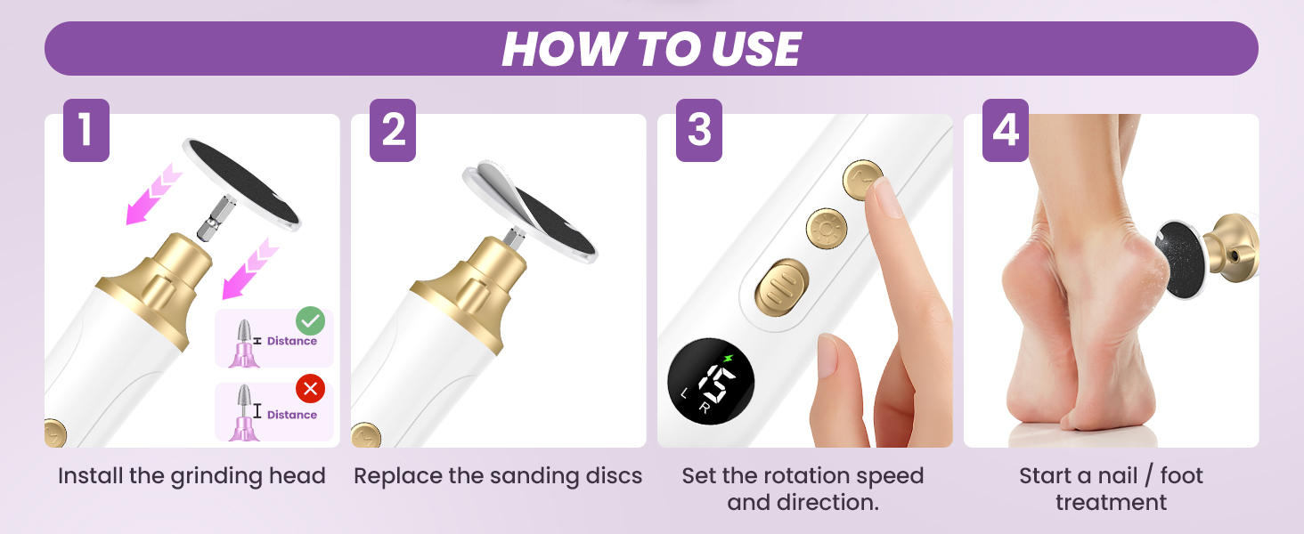 Електричний набір для манікюру та педикюру з 9 насадками та 15 рівнями швидкості, LED-підсвічуванням (W-Gold)