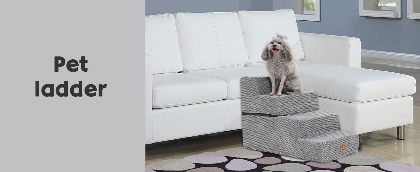 Сходинки для собак маленьких порід, 4 сходинки, 44 см, знімні, миючіся, з м'якого пінополіуретану, антиковзні, для ліжка/дивану/автомобіля