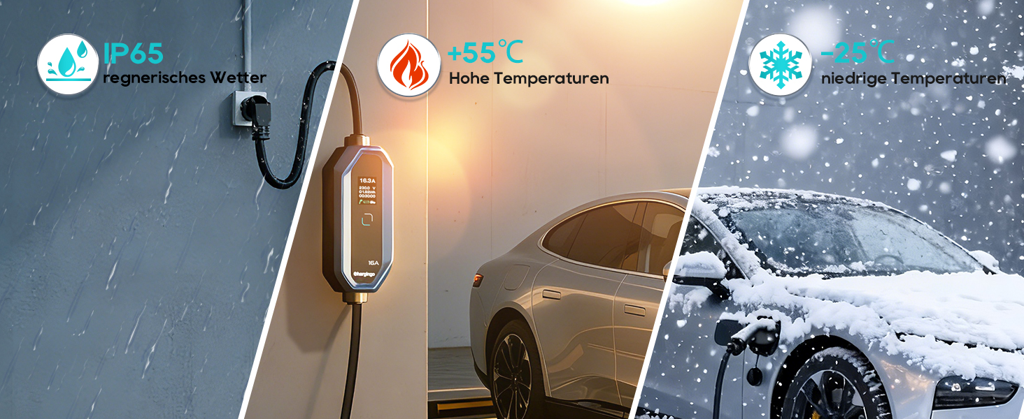 Кабель для зарядки електромобілів Schuko 3.68kW 6-16A з LCD-дисплеєм, 5м, IP65, 16A, для всіх електромобілів (IEC 62196-2, CCS2)