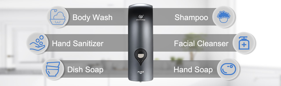 Дозатор мила настінний без свердління, 300 мл, ручний, для душу/шампуню/дезінфікуючого засобу, чорний/білий/золотий, опція сіро-чорний