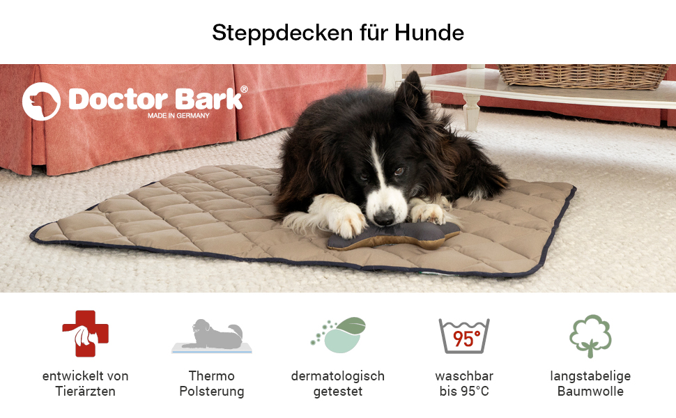 М'яка якісна лежанка для собак Doctor Bark (L, 100x80 см) – водонепроникна, для великих собак, миється до 95°C, колір: золото-блакитний