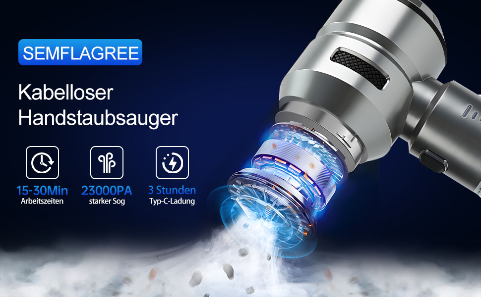 Бездротовий міні-пилосос Semflagree 23000Pa: для дому, авто, офісу. Зручний, портативний, для видалення шерсті тварин. USB-зарядка.