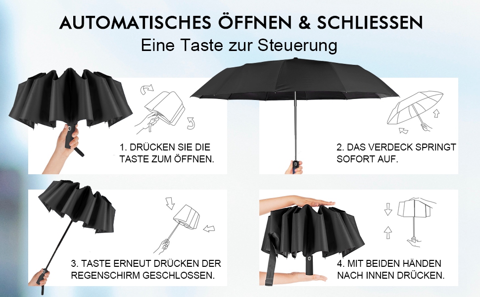 LAMA Гольф-парасолька туристична, чорна, автоматична, 105 см, 12 спиць, стійка до вітру