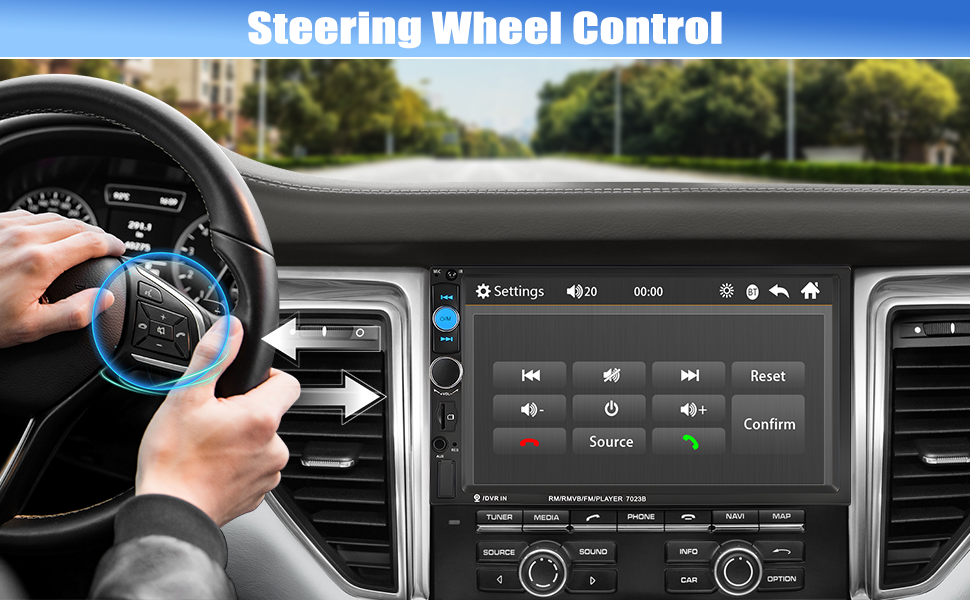 Автомагнітола CAMECHO 2 DIN з 7-дюймовим сенсорним екраном, Bluetooth, Mirror Link, FM-радіо, USB, AUX, керування з керма, 7 кольорів підсвітки, камера заднього виду, MP5