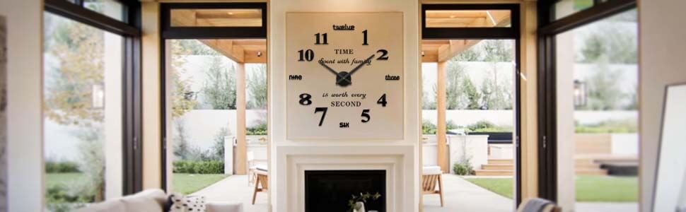 Vangold Modern Mute DIY Large Wall Clock 3D Sticker Home Office Decor Gift (Black)