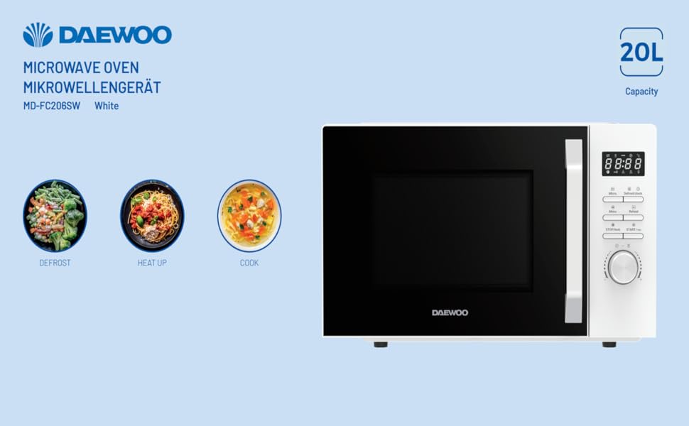 Мікрохвильова піч Daewoo MD-FC206SB 20L, 700W, чорний колір (Solo, White)