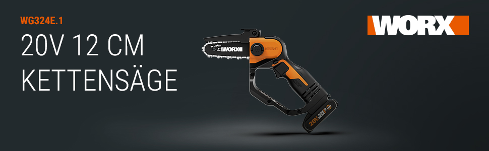 WORX акумуляторна міні-піла 18V (20V MAX) WG324E.1, PowerShare, 12 см шина, антивібраційна, легка та портативна, подовжувач, 1 акумулятор та зарядний пристрій в комплекті