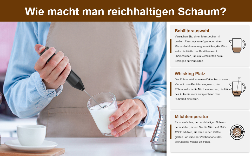 COKUNST Ручний пінозмішувач для молока: електричний міні-змішувач для матча, кави, гарячого шоколаду та фраппе - чорний (без підставки)