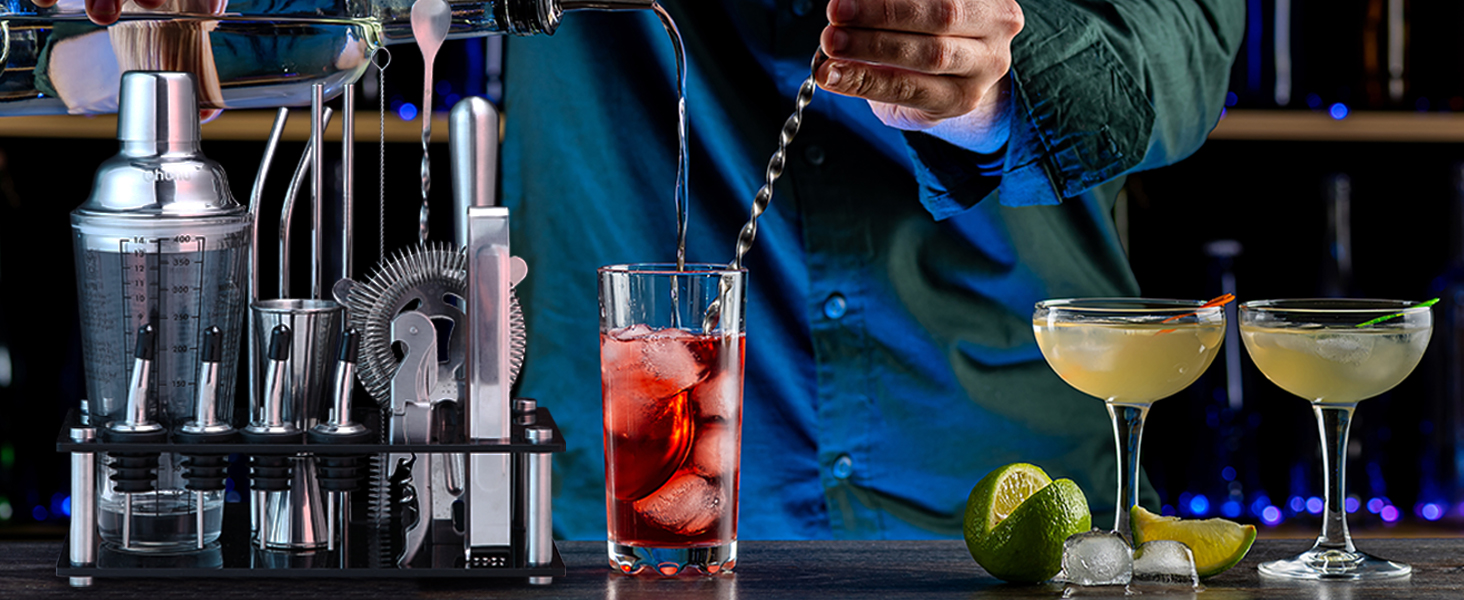 Набір для коктейлів Ohuhu 17 частин, преміум-набір бармена з нержавіючої сталі, аксесуари для приготування коктейлів, подарунок для жінок та чоловіків