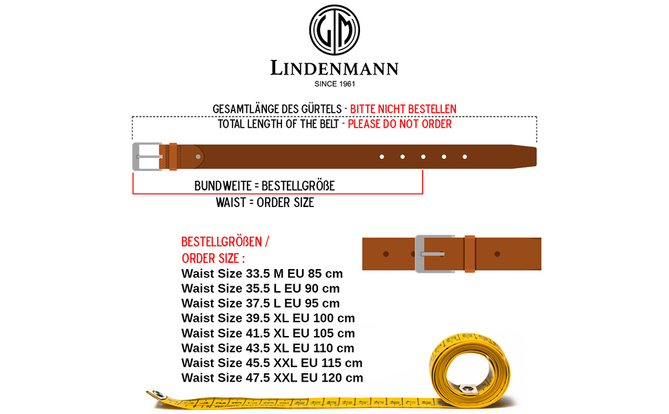 Чоловічий ремінь LINDENMANN з шкіри буйвола, 40 мм, чорний, розмір XL (можливість скорочення)