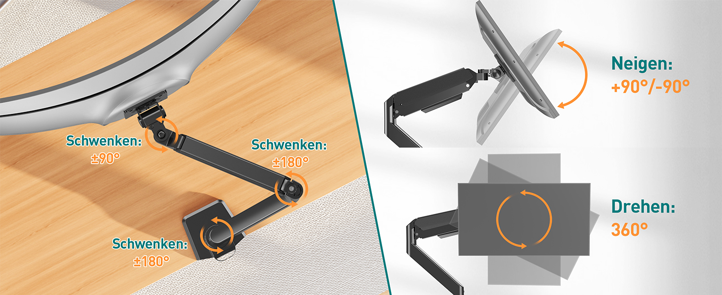 Кріплення для монітора ELIVED EV3227 для моніторів до 49 дюймів, вантажопідйомність до 20 кг, VESA 75/100 мм, газ-амортизатор, регульований нахил, поворот, оберт