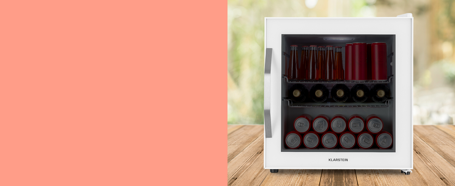 Міні-холодильник Klarstein з дверцятами зі скла, для кімнати, холодильник для напоїв, регульовані полиці, маленький 47 літрів, для приміщення/зовнішнього використання, тихий, 47 л, чорний