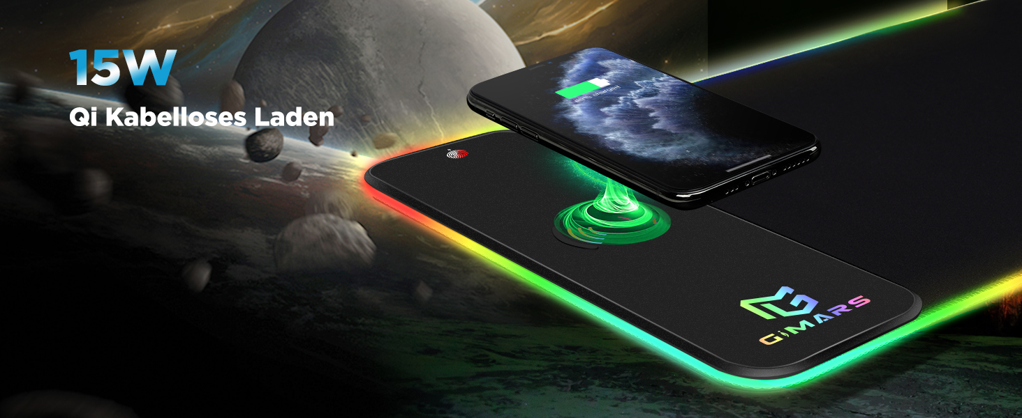 Килимок для миші ігровий Gimars RGB XXL, 800x300x5 мм, з підсвічуванням 12 LED, вологостійкий, з гумовою основою, чорний