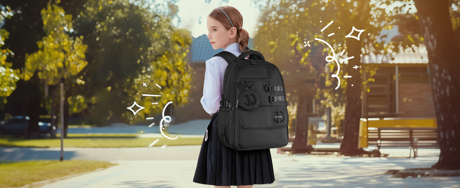 Водонепроникний шкільний рюкзак JANSBEN для підлітків (хлопців та дівчат), багатоклековий дизайн для школи та подорожей, ідеальний для 5 класу, чорний