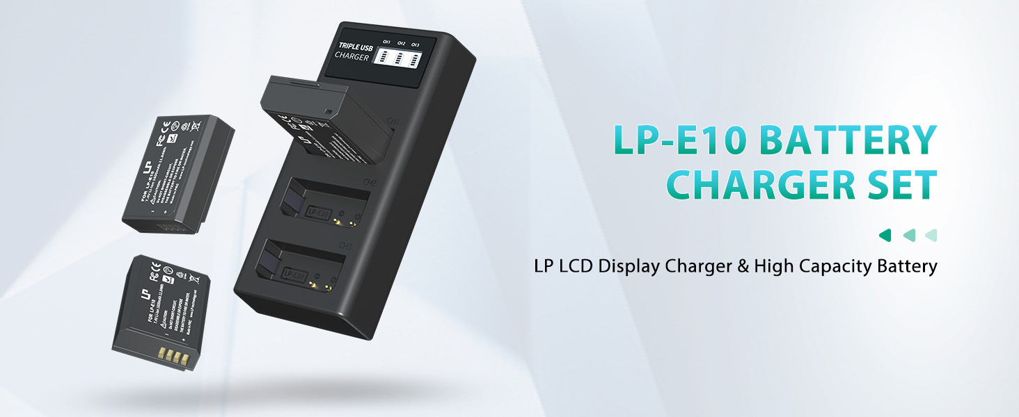 Комплект акумуляторів LP-E10 (1600mAh) 3 шт. та USB-зарядний пристрій на 3 слоти для камер Canon