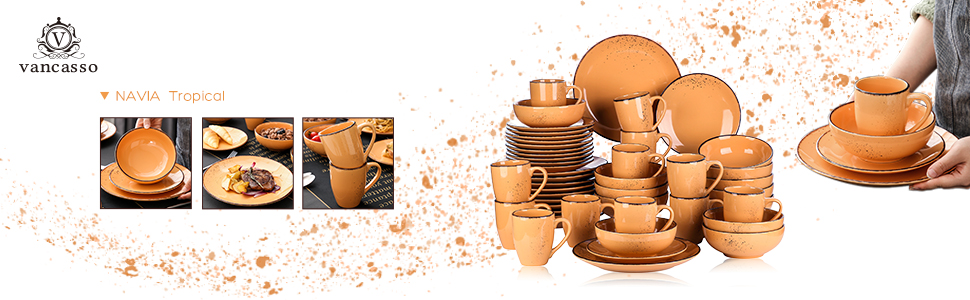 Сервіз Vancasso Serie Navia Teller, 32 елементи, на 8 осіб, сучасний дизайн (Помаранчевий)