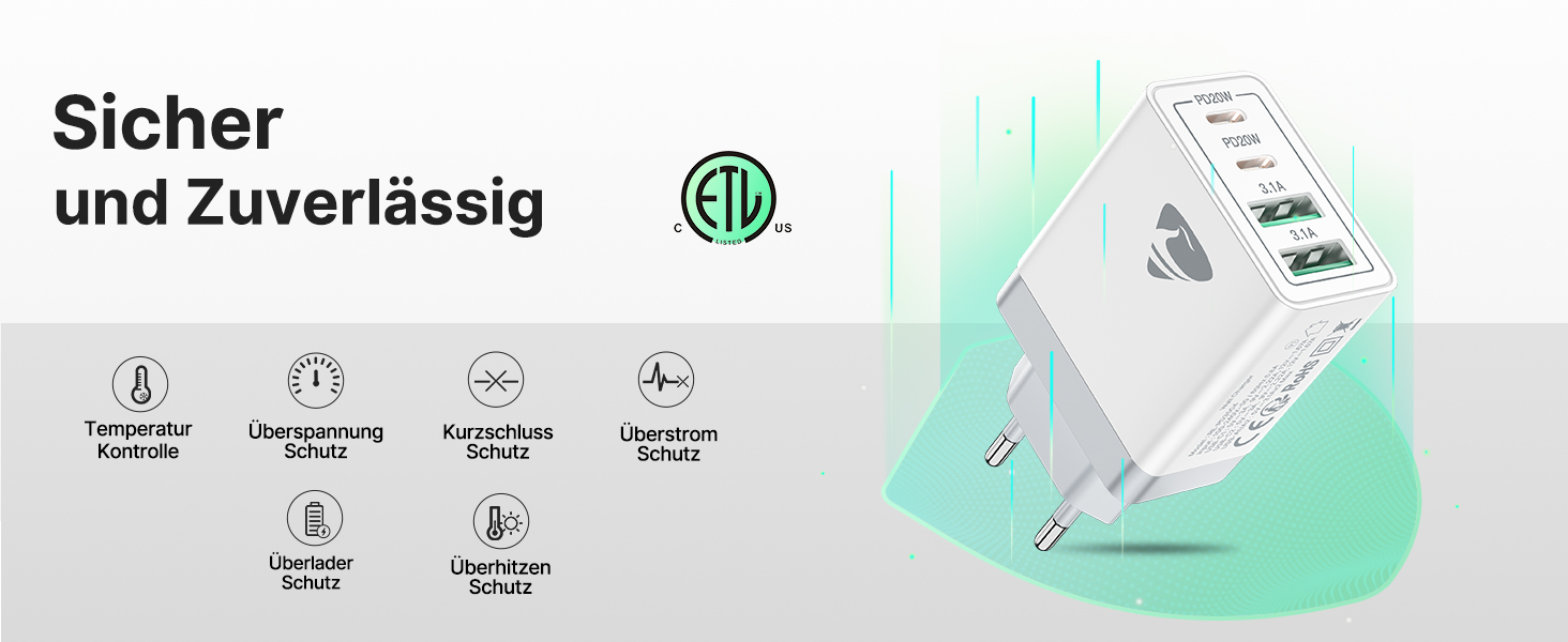 Багатопортовий зарядний пристрій Aioneus USB-C 40W з 4 портами (USB-C та USB-A) для iPhone, Samsung та інших телефонів, білий