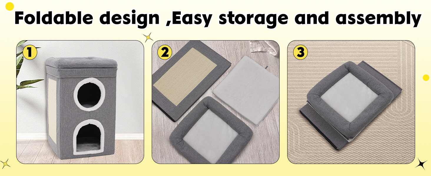 Сірий кубічний будиночок-печера для котів, 3-ярусний, великий, для дому, для маленьких та середніх котів