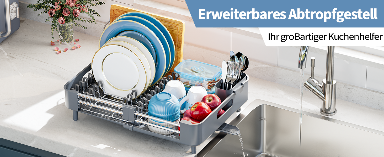 Стійка для сушіння посуду KINGRACK, розширювана, з нержавіючої сталі, сіра