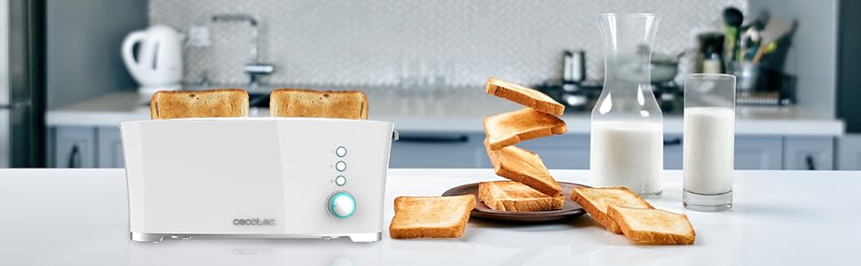 Тостер Cecotec Toast&Taste Extra W, 1000 Вт, 7 рівнів підсмажування, автоматичний викид, білий