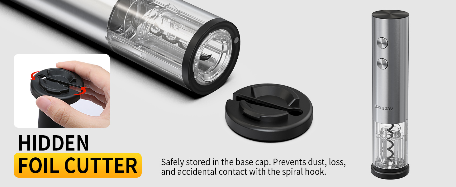 Електричний відкривачка вин CIRCLE JOY 6-в-1 з зарядною станцією, комплект з нержавіючої сталі, з обрізачем фольги, аератором та 2 вакуумними закривачами