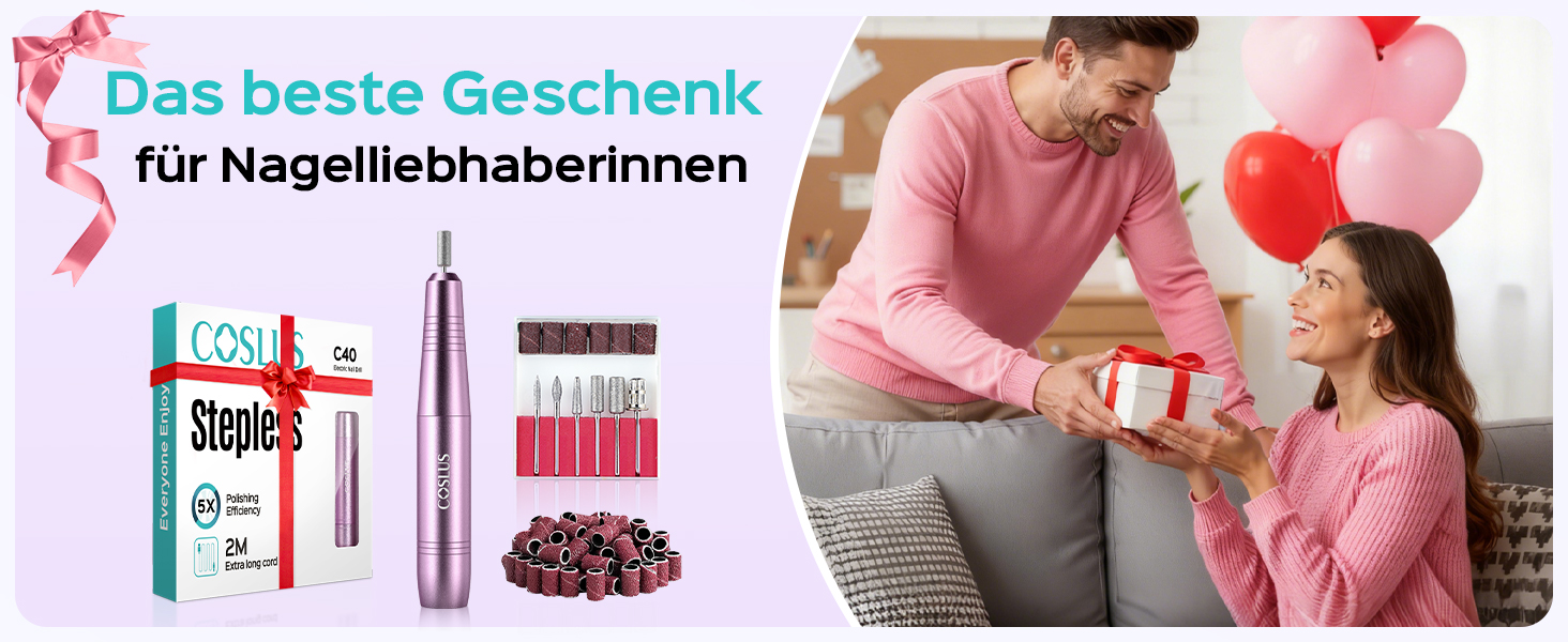 Електричний фрезер для нігтів Coslus: 20000 об/хв, регулювання швидкості та напрямку, манікюр та педикюр, набір для шліфування гелю та акрилу (фіолетовий)