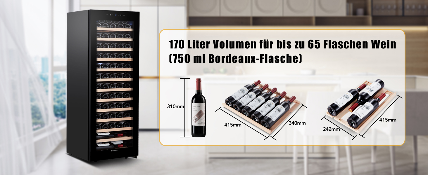 Kalamera 45-Bottle Dual Zone Wine Refrigerator - 120 Liter Capacity with LCD Display - 5-10°C/10-18°C Temperature Zones
