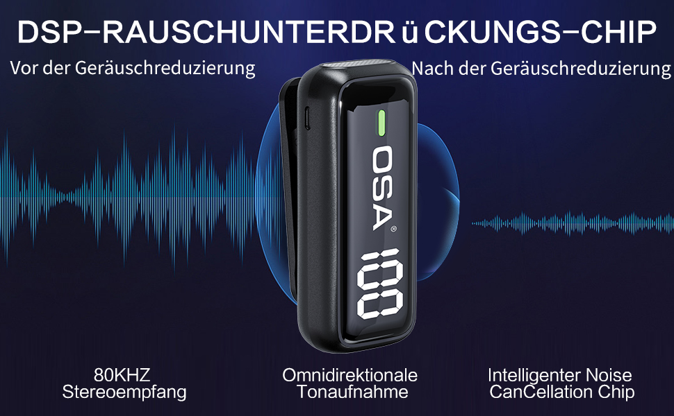 OSA Бездротовий петличний мікрофон: професійний комплект з двома мікрофонами, Plug-and-Play, для iPhone, Android, камери, ПК, з зарядним кейсом