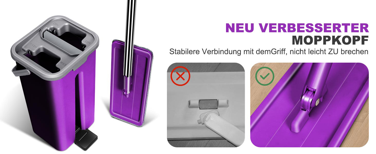 Набір для миття підлоги Masthome з відром: плоский моп, 3 мікрофібрових насадки, відро з нержавіючою сталею, моп з функцією віджиму, для прибирання підлоги