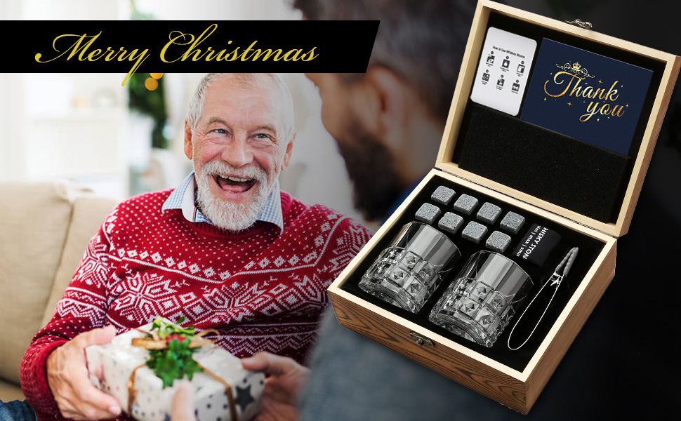 Склянки для віскі з гранітними кубиками льоду, 2 шт., дерев'яна подарункова коробка, 310 мл, з рельєфним візерунком