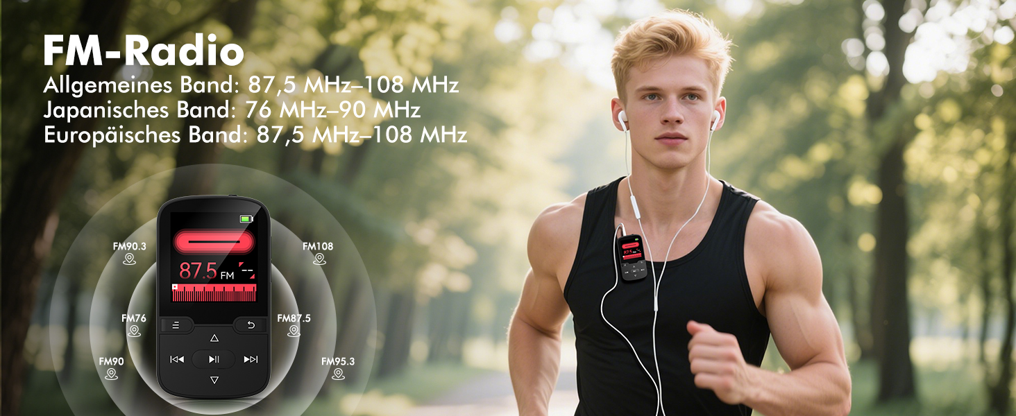 MP3 плеєр Bluetooth 5.3 з кліпсою, HiFi спортивний плеєр для дітей з FM-радіо, диктофоном та крокоміром, 64GB, чорний