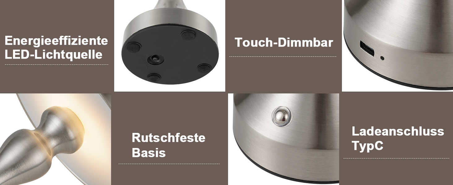 Бездротова настільна лампа Nicke - LED торшер з торканням, регульоване освітлення, USB зарядка, вінтажний дизайн, для спальні та вітальні