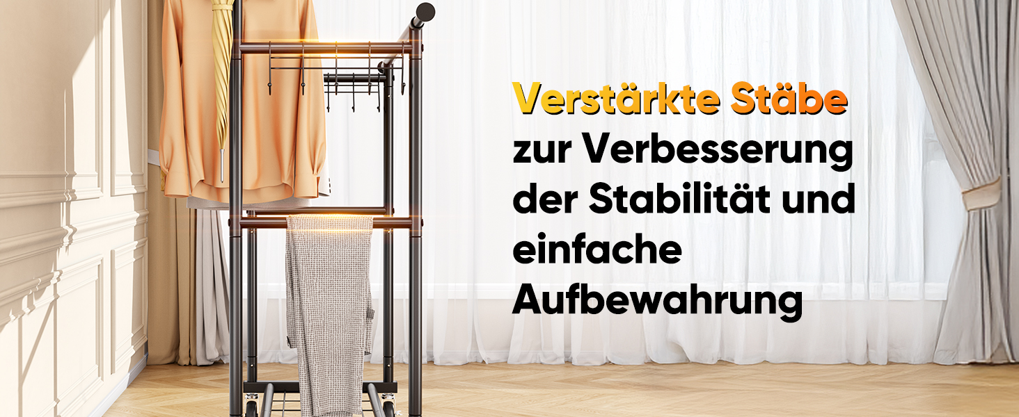 Вішалка для одягу HOKEEPER на колесах, 136 кг, важка, висувна штанга (D006)