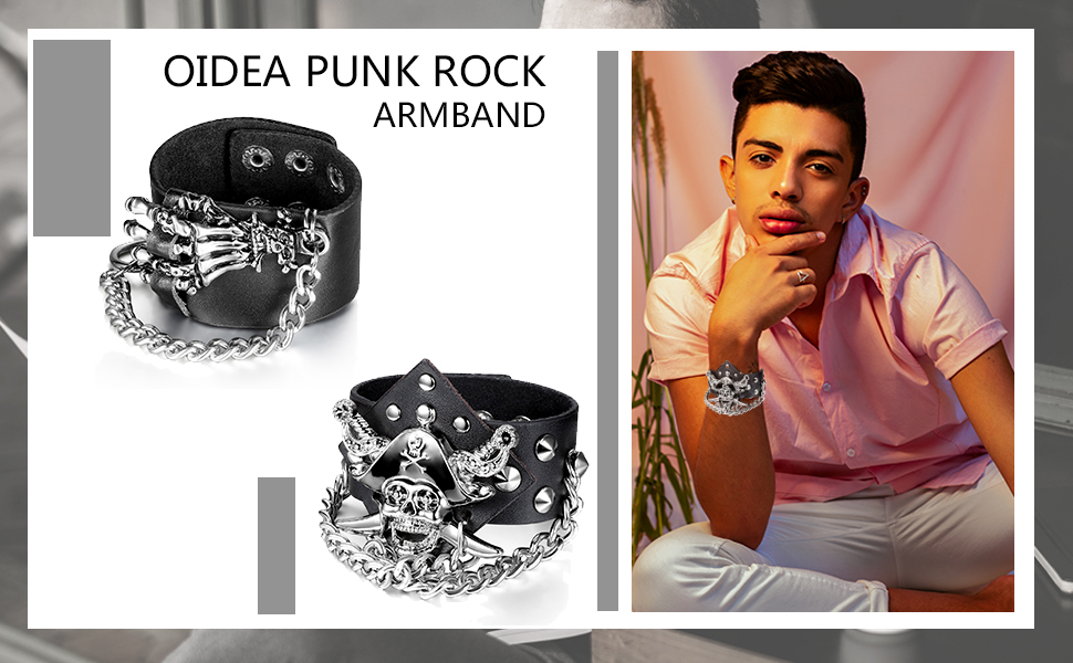 Браслет чоловічий шкіряний OIDEA ECHT Retro Punk, готичний стиль, регульований