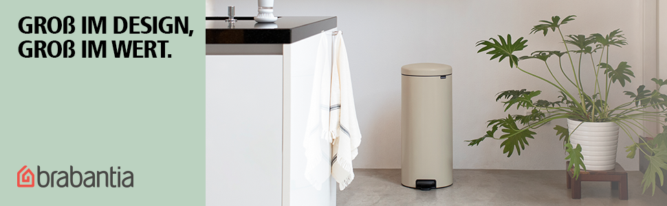Відро для сміття Brabantia NewIcon 30L з м'яким закриттям, педальним приводом, знімним внутрішнім відром, Soft Beige, 29 x 38 x 68 см