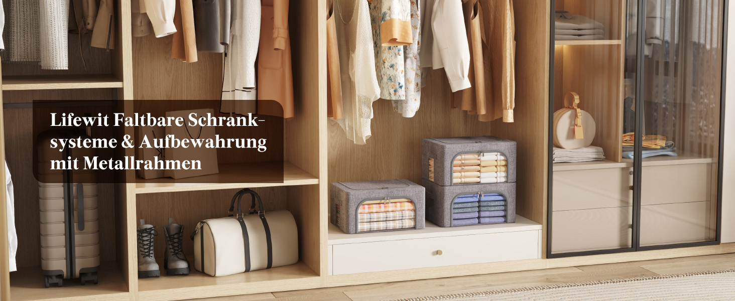 Органайзер для одягу Lifewit з кришкою, з металевим каркасом, сірий (2 шт., 25л)