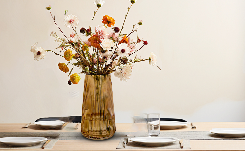 Скляна ваза Dekovase Glas з жолобками - сучасний дизайн для дому, офісу та декору весіль (20 см, Amber)