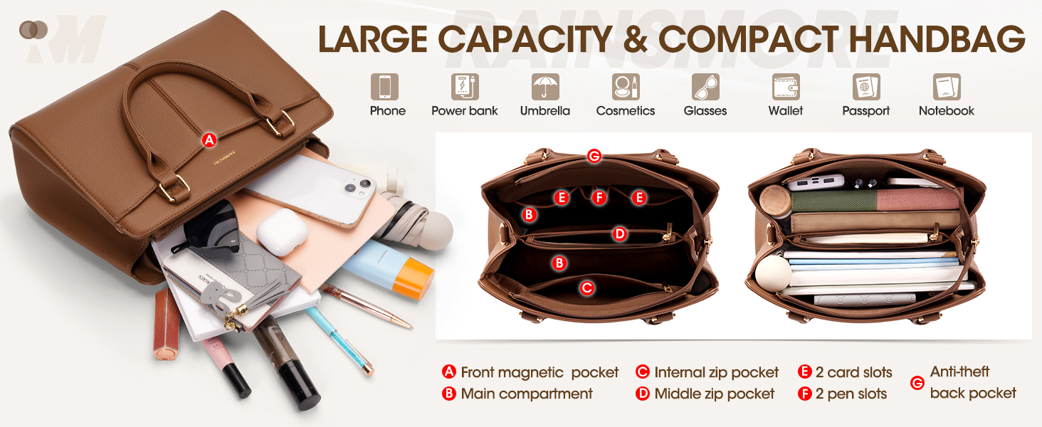 Сумка жіноча RAINSMORE середнього розміру зі штучної шкіри, чорна. Сумка-тоут, сумка на плече, ручна сумка