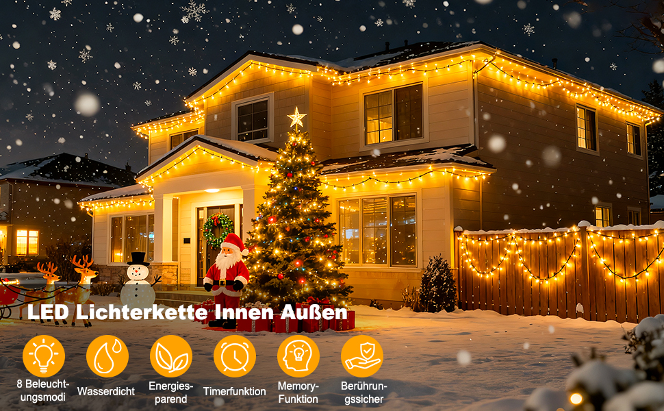 LED гірлянда для декорування приміщень та саду: 20 метрів, 1000 LED, 8 режимів, таймер, вологостійка, тепле світло. Підходить для ялинки, балкону, весілля та створення святкової атмосфери.