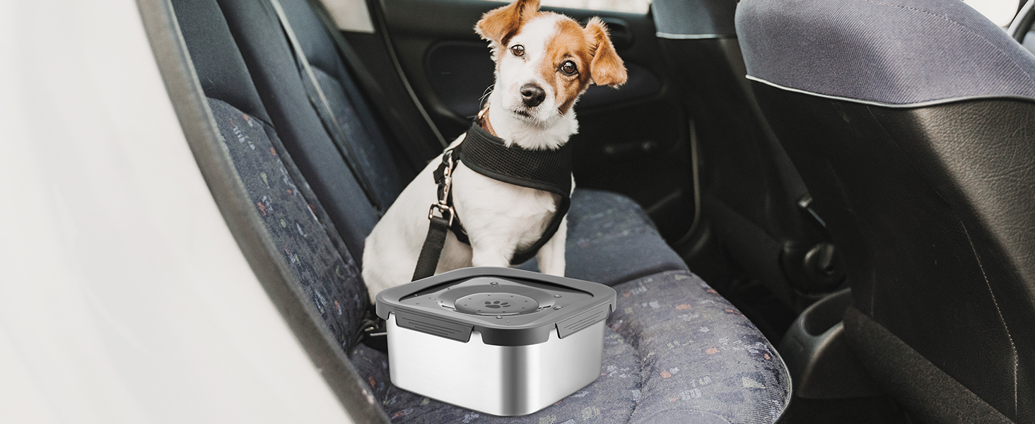 Миска для собак PETTOM 3L без облизування, з нержавіючої сталі 304, анти-облизування, витокостійка, для миття в посудомийній машині (4,5L|25*25*11cm, срібна)
