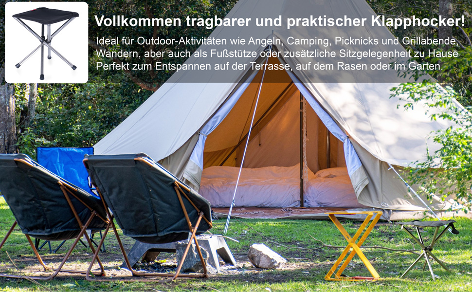 Складний стілець для кемпінгу Azarxis - портативний, легкий, для риболовлі, піших прогулянок, відпочинку на природі та барбекю, з сумкою (01 Чорний - L)