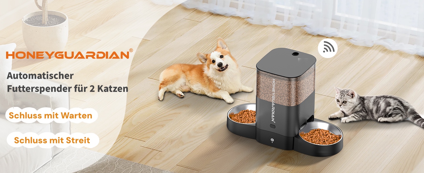 Автоматичний кормушка для котів та собак з Wi-Fi, 5L, 1-6 прийомів їжі, сенсор контролю рівня корму, чорний