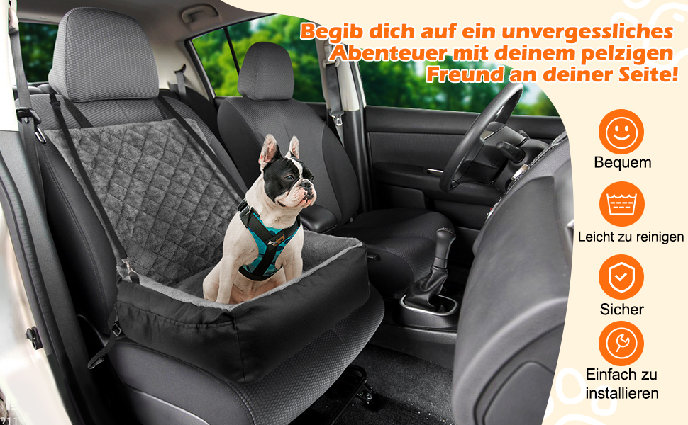 Автокрісло для собак SIVEIS – зручне ліжко з плюшу та кишеню для зберігання, чорне